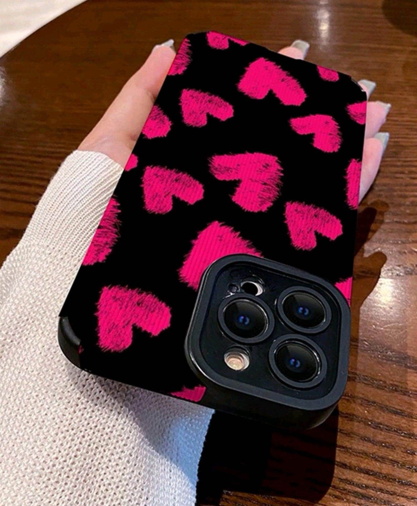 Coque imprimé coeur rose et noire - Le bazar de mymy